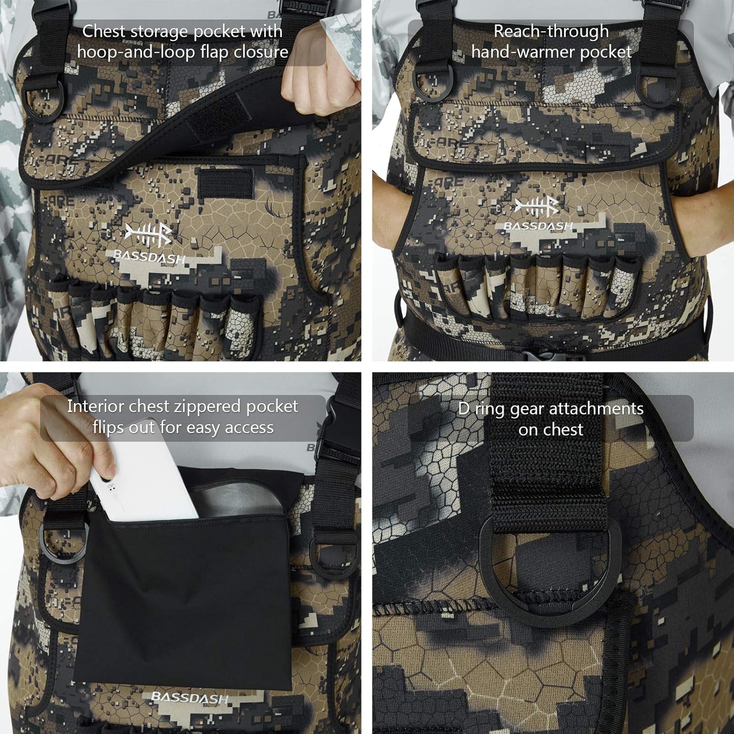BASSDASH Bare Camo Neoprene Chest Fishing Hunting Waders for Men with 600 Grams Insulated Rubber Bootfoot - Image 5