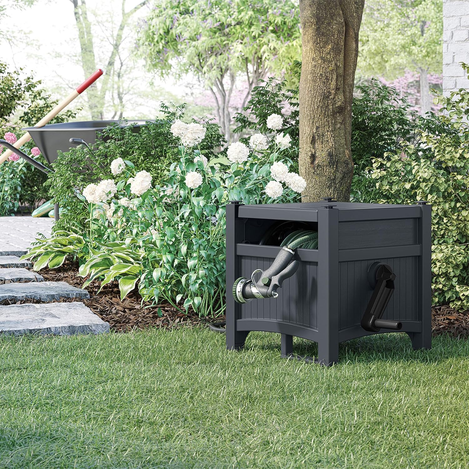 Suncast Hideaway Garden Hose Reel, Holds 100' of 5/8" Standard Vinyl Hose, Cyberspace Grey - Image 6