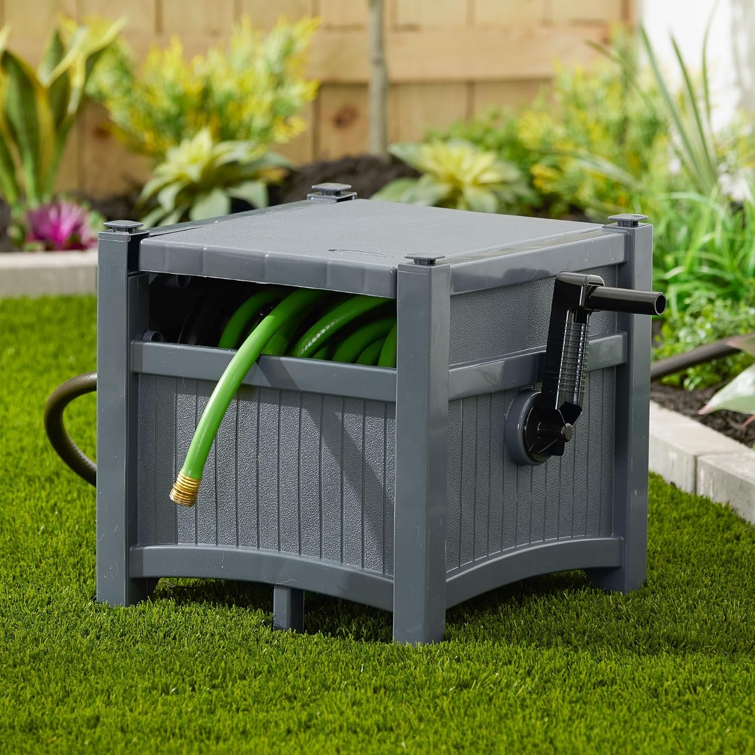 Suncast Hideaway Garden Hose Reel, Holds 100' of 5/8" Standard Vinyl Hose, Cyberspace Grey - Image 7