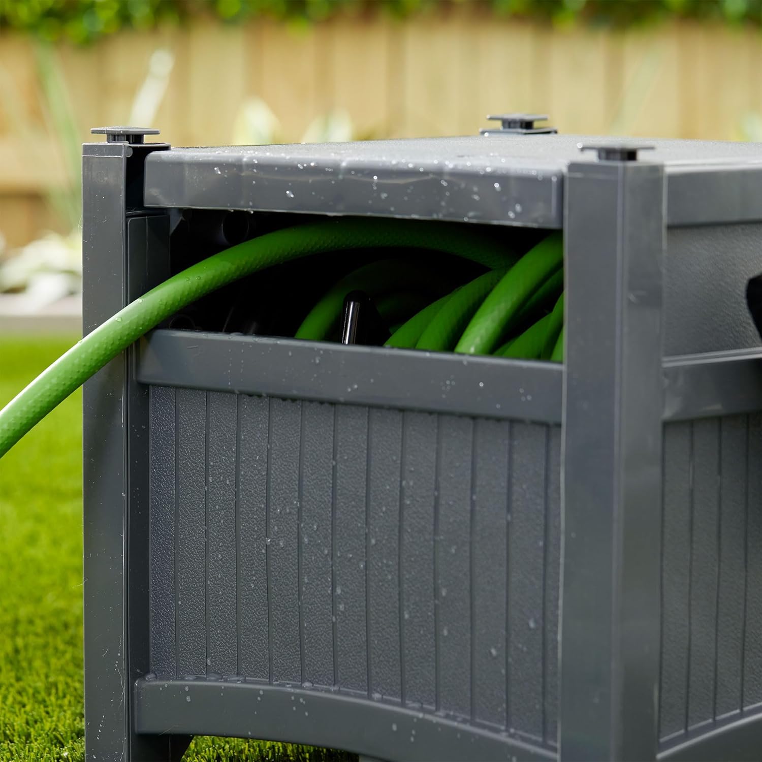 Suncast Hideaway Garden Hose Reel, Holds 100' of 5/8" Standard Vinyl Hose, Cyberspace Grey - Image 9